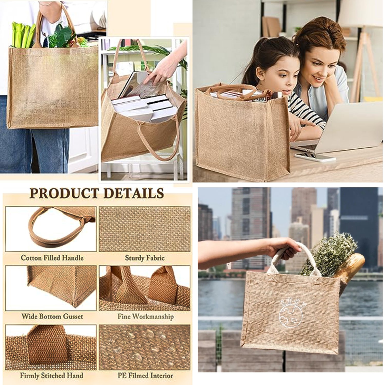 Buy S.B. Bags Printed Eco-Friendly Yoga Print Jute Bag/Shopping Bag/Grocery  Bag with Zip Closure, Pack of 5,SB162 Online at Best Prices in India -  JioMart.
